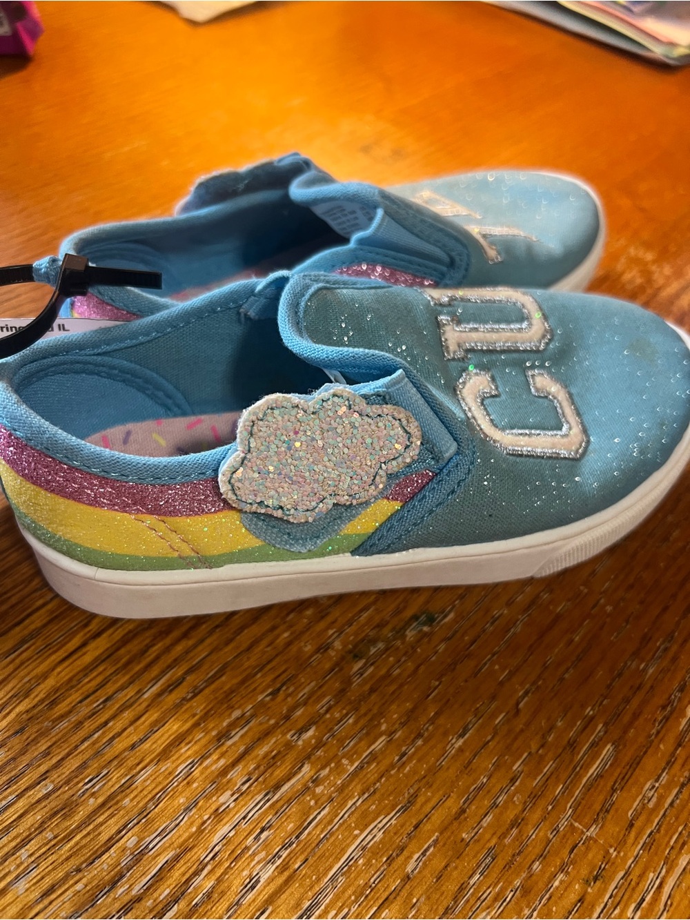 Kids Glitter Rainbow Slip-On Sneakers - Blue